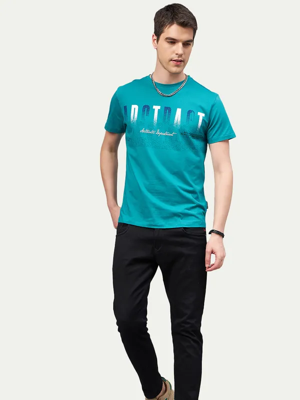 Light_Green_Cotton_Blend_Printed_T-Shirt_For_Men