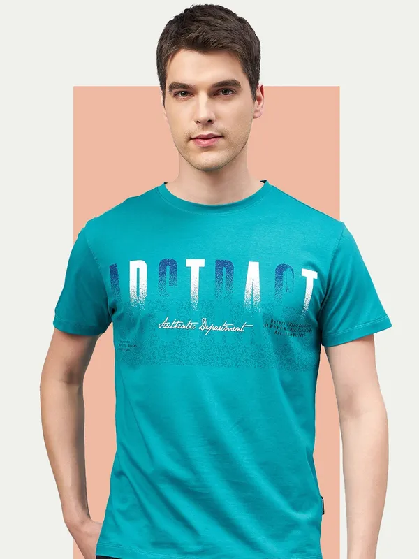 Light_Green_Cotton_Blend_Printed_T-Shirt_For_Men