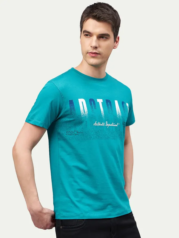 Light_Green_Cotton_Blend_Printed_T-Shirt_For_Men