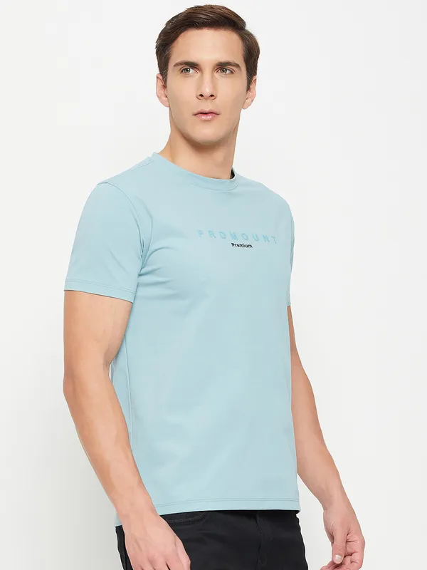 Light_Blue_Cotton_Blend_Solid_T-Shirt_For_Men