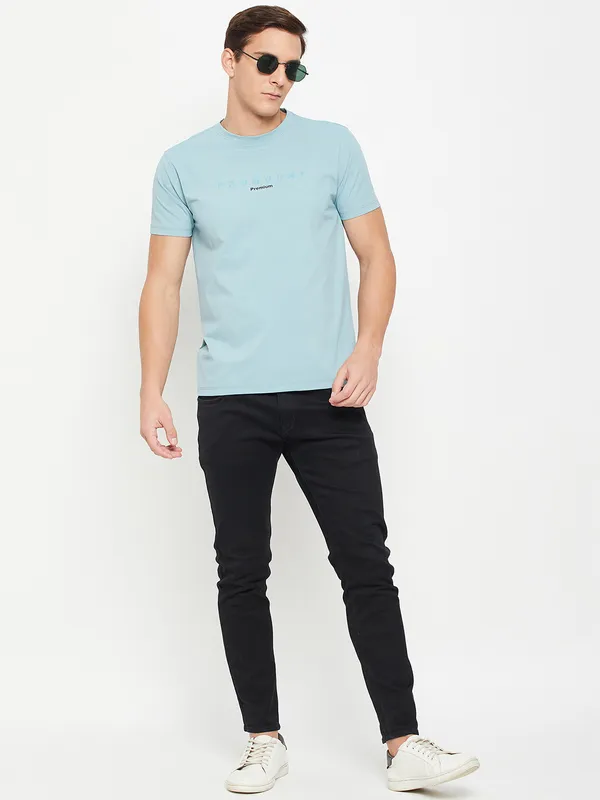 Light_Blue_Cotton_Blend_Solid_T-Shirt_For_Men