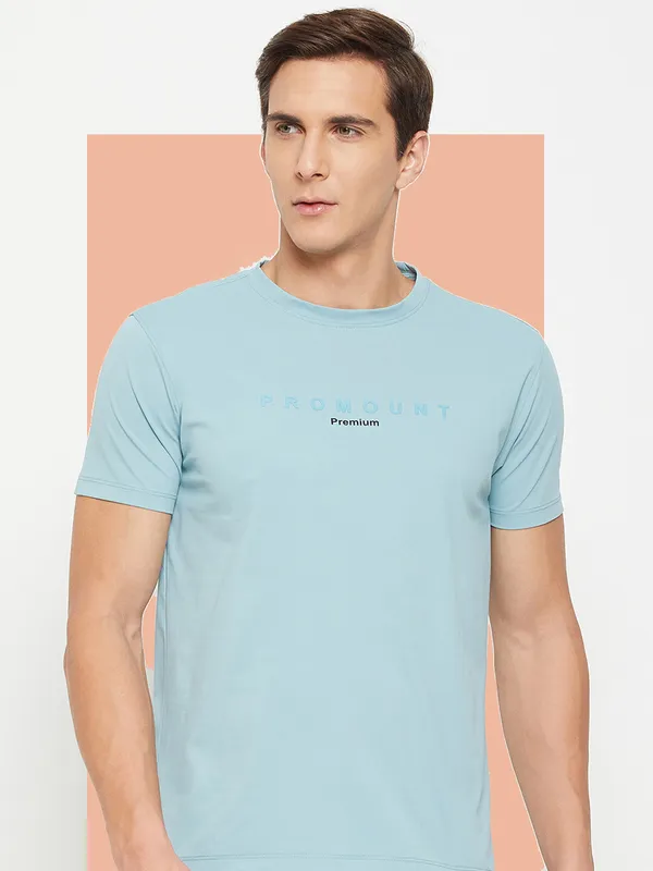 Light_Blue_Cotton_Blend_Solid_T-Shirt_For_Men
