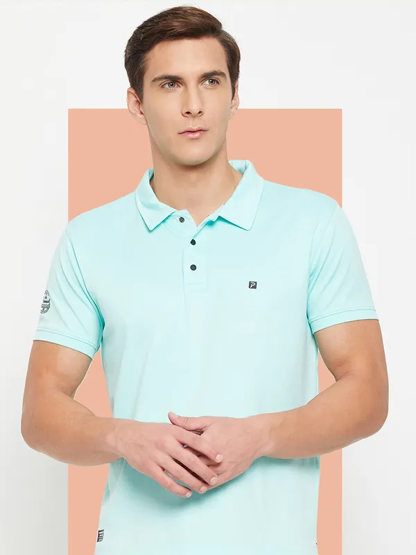 Light_Blue_Cotton_Blend_Solid_T-Shirt_For_Men