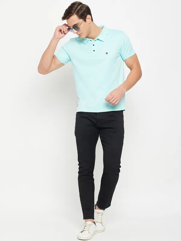 Light_Blue_Cotton_Blend_Solid_T-Shirt_For_Men
