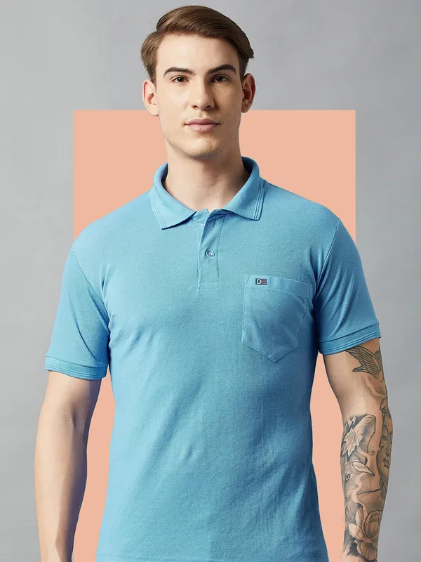 Blue_Cotton_Blend_Solid_T-Shirt_For_Men