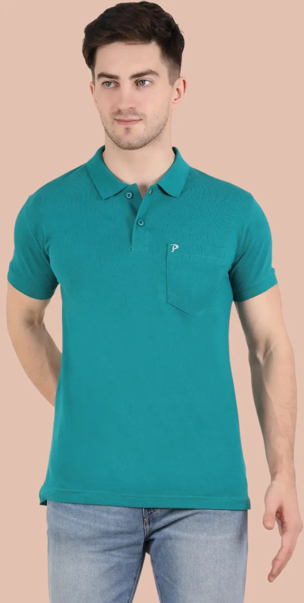 Green_Cotton_Blend_Solid_T-Shirt_For_Men