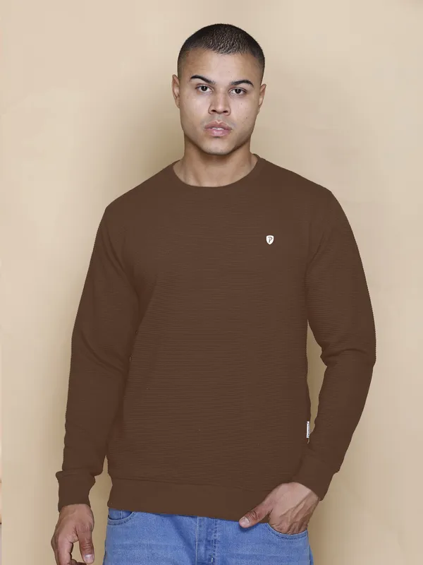 Brown_Cotton_Blend_Solid_Full_Sleeve_Round_Neck_Sweatshirt_For_Men