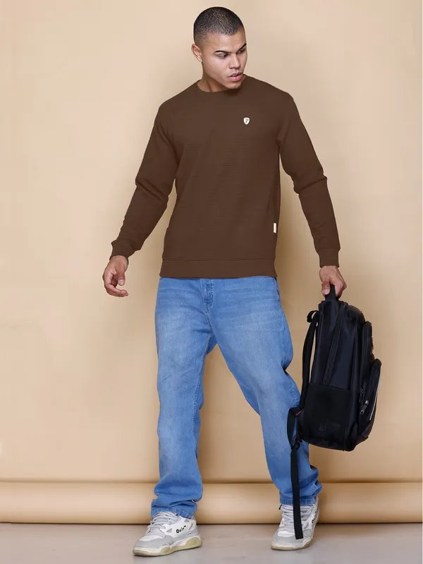 Brown_Cotton_Blend_Solid_Full_Sleeve_Round_Neck_Sweatshirt_For_Men