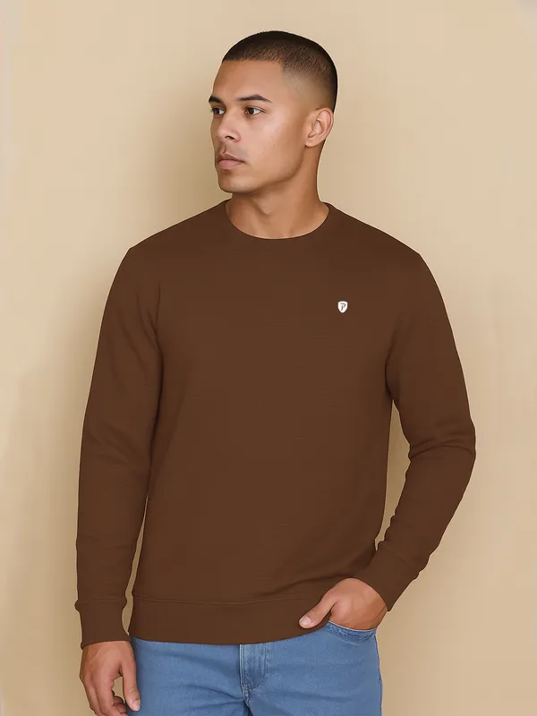 Brown_Cotton_Blend_Solid_Full_Sleeve_Round_Neck_Sweatshirt_For_Men