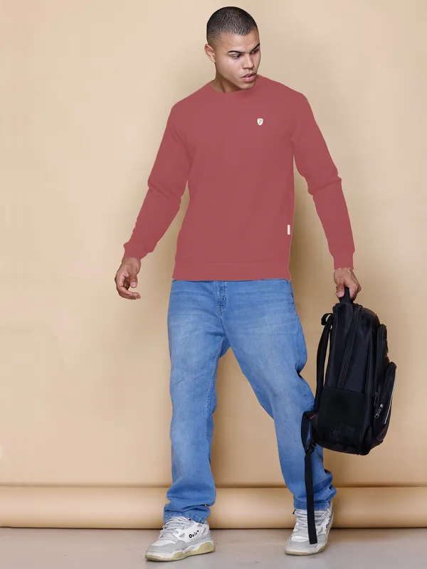 Pink_Cotton_Blend_Solid_Full_Sleeve_Round_Neck_Sweatshirt_For_Men