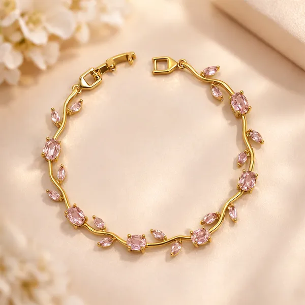 Tulip_Vine_in_Pink_Stone_18K_Gold_Plated_Links_Bracelet