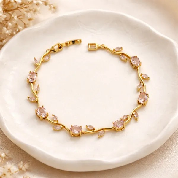 Tulip_Vine_in_Pink_Stone_18K_Gold_Plated_Links_Bracelet