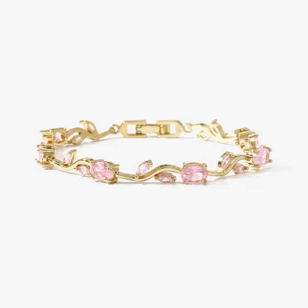 Tulip_Vine_in_Pink_Stone_18K_Gold_Plated_Links_Bracelet