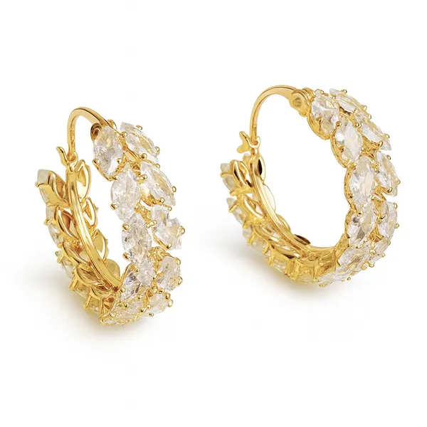 18K_Gold_Plated_Iced_Petals_Hoops_For_Women