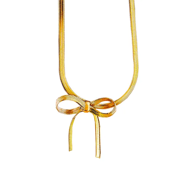 18K_Gold_Plated_Bow_Blush_Snake_Chain_Necklace_For_Women