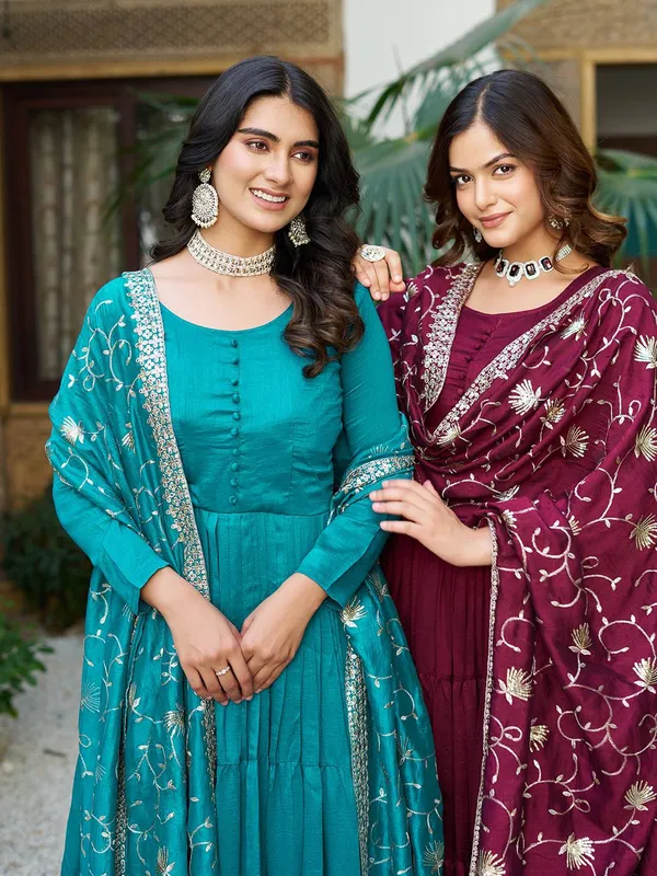 Maroon_Embroidery_Work_Traditional_Gown_For_Women