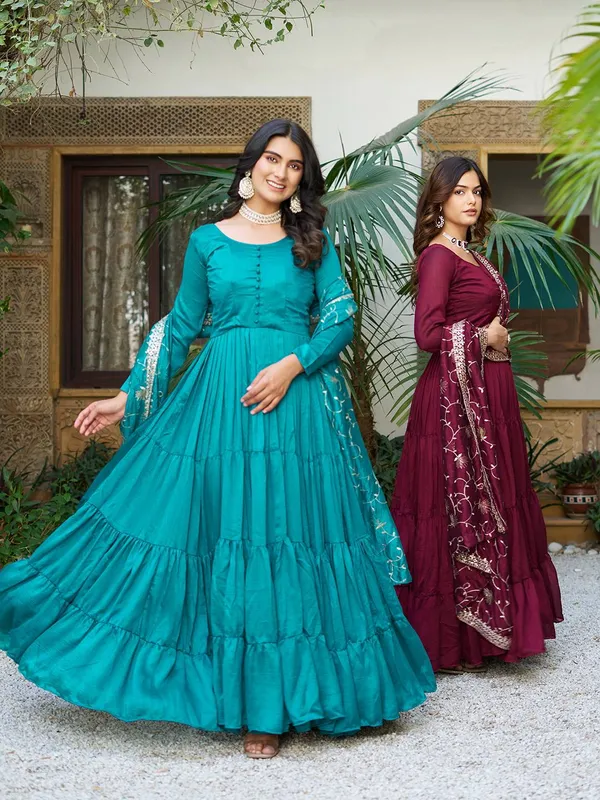 Maroon_Embroidery_Work_Traditional_Gown_For_Women
