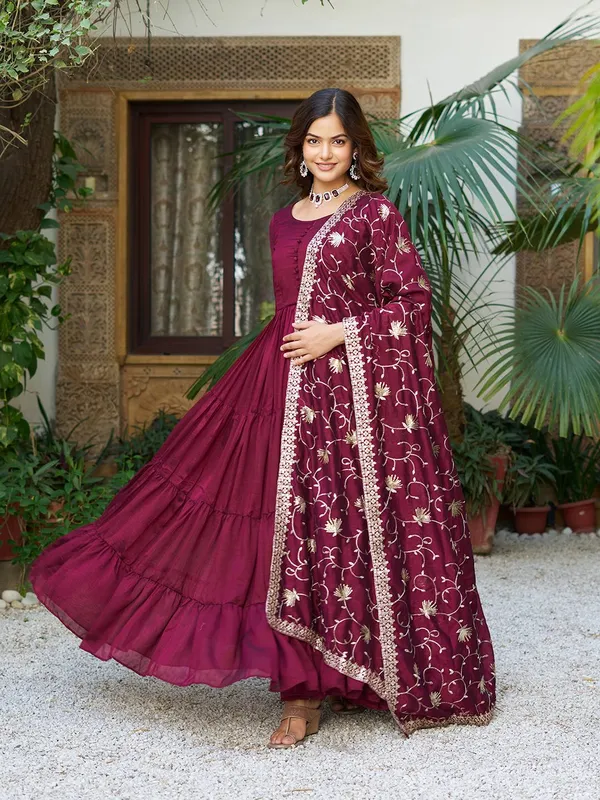 Maroon_Embroidery_Work_Traditional_Gown_For_Women