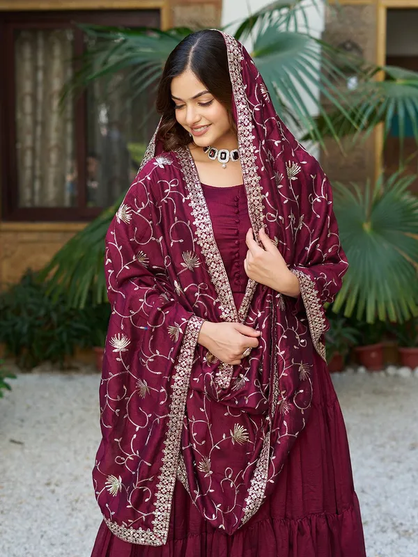 Maroon_Embroidery_Work_Traditional_Gown_For_Women