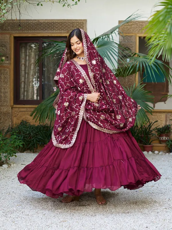 Maroon_Embroidery_Work_Traditional_Gown_For_Women