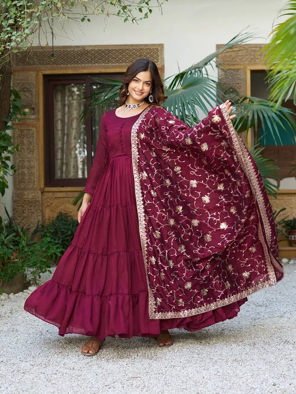 Maroon_Embroidery_Work_Traditional_Gown_For_Women