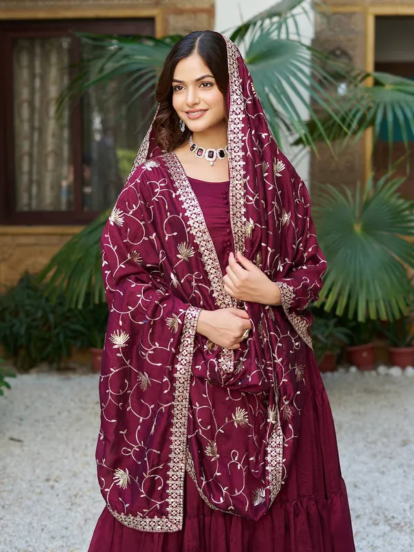 Maroon_Embroidery_Work_Traditional_Gown_For_Women