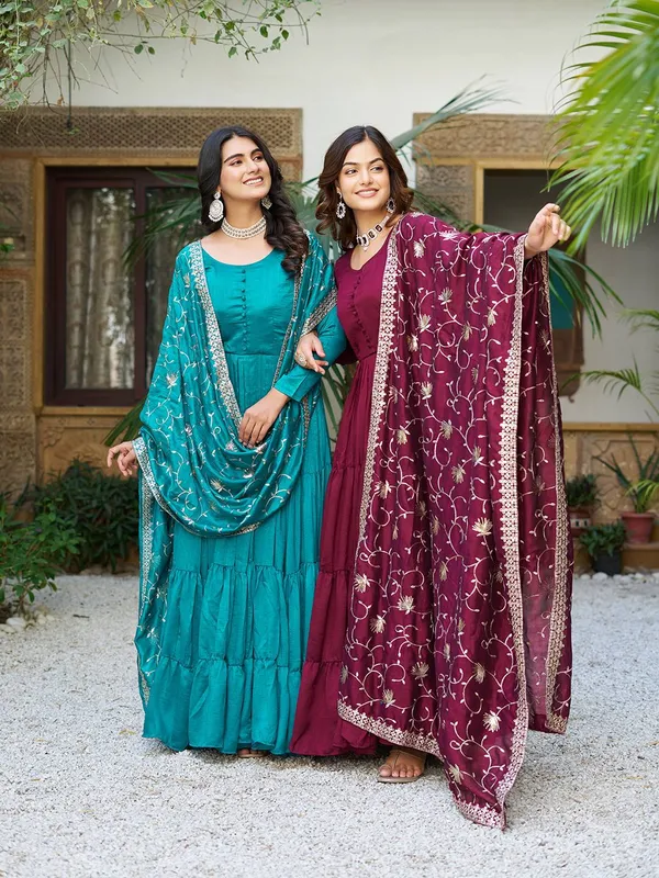 Blue_Embroidery_Work_Traditional_Gown_For_Women