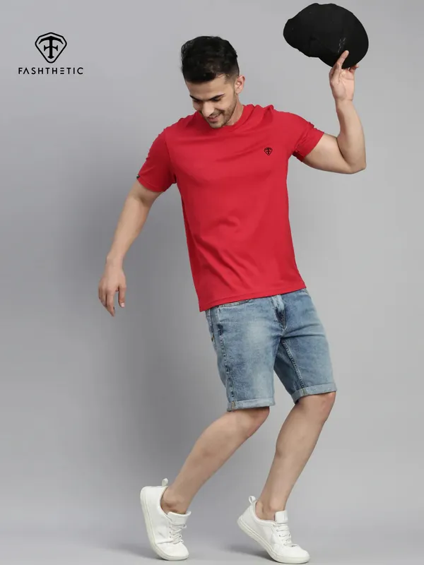 Red_Cotton_Timeless_Solid_Round_Neck_T_Shirt_For_Adult