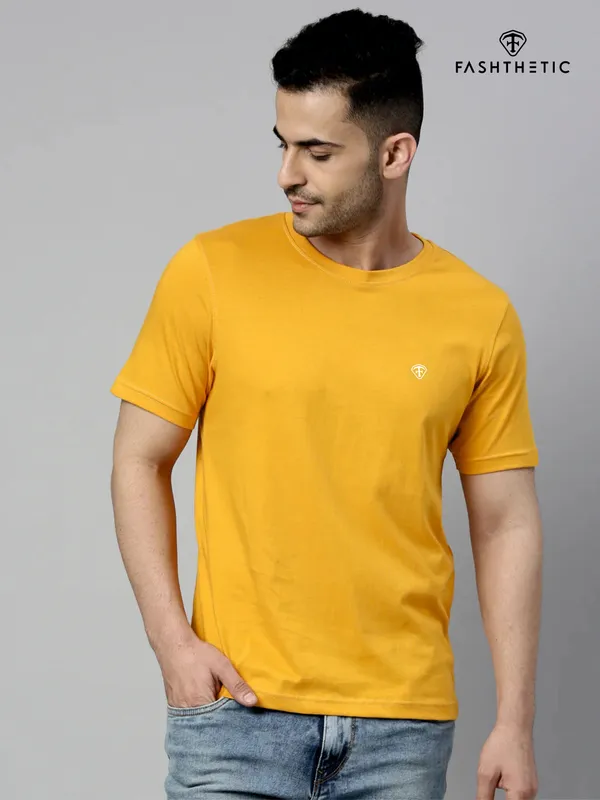 Mustard_Cotton_Timeless_Solid_Round_Neck_T_Shirt_For_Adult