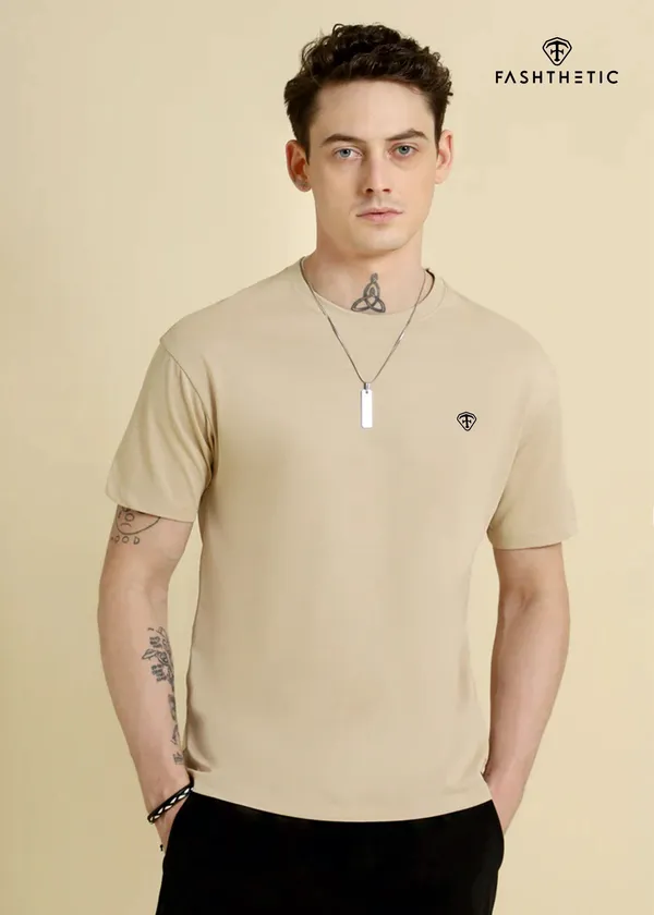 Beige_Cotton_Urban_Classic_Round_Neck_T_Shirt_For_Adult
