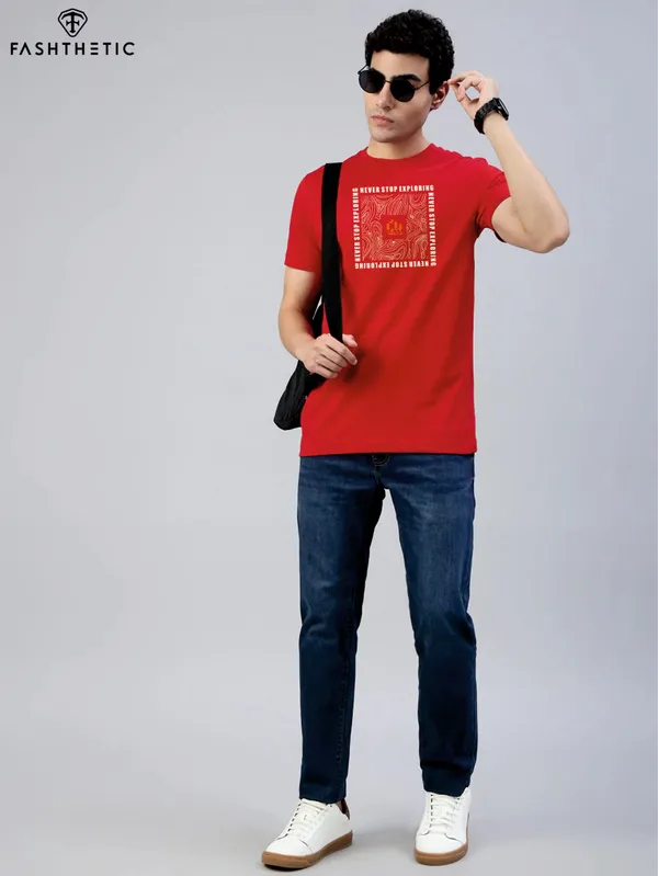Red_Cotton_Never_Stop_Explore_T_Shirt_For_Adults