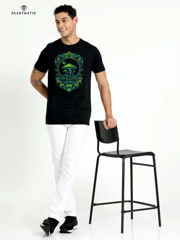 Black_Cotton_Neon_Mushroom_T_Shirt_For_Adults