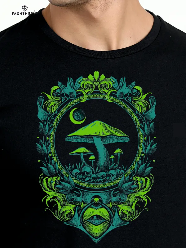 Black_Cotton_Neon_Mushroom_T_Shirt_For_Adults