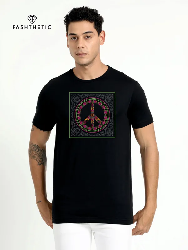 Black_Cotton_Neon_Peace_T_Shirt_For_Adults