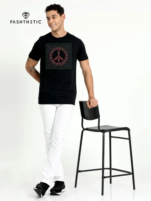Black_Cotton_Neon_Peace_T_Shirt_For_Adults