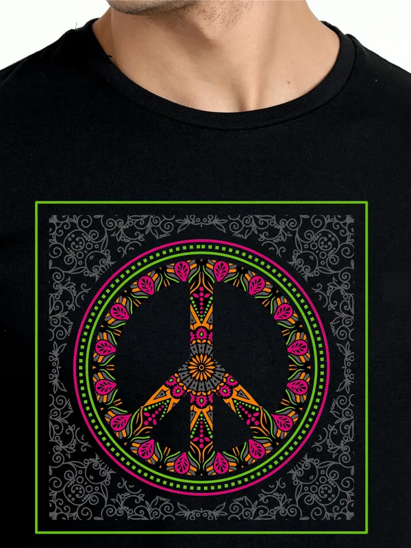 Black_Cotton_Neon_Peace_T_Shirt_For_Adults
