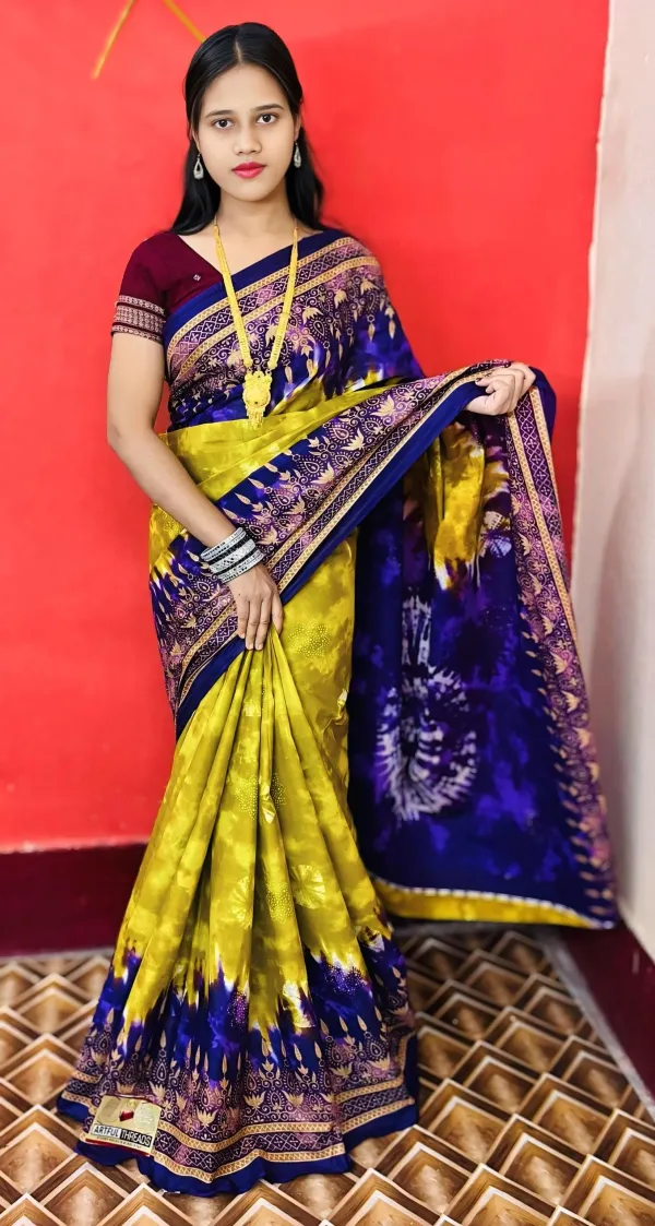 Yellow_&_Blue_Pure_cotton_Sambalpuri_Printed_Saree_Push_Premium_For_Women