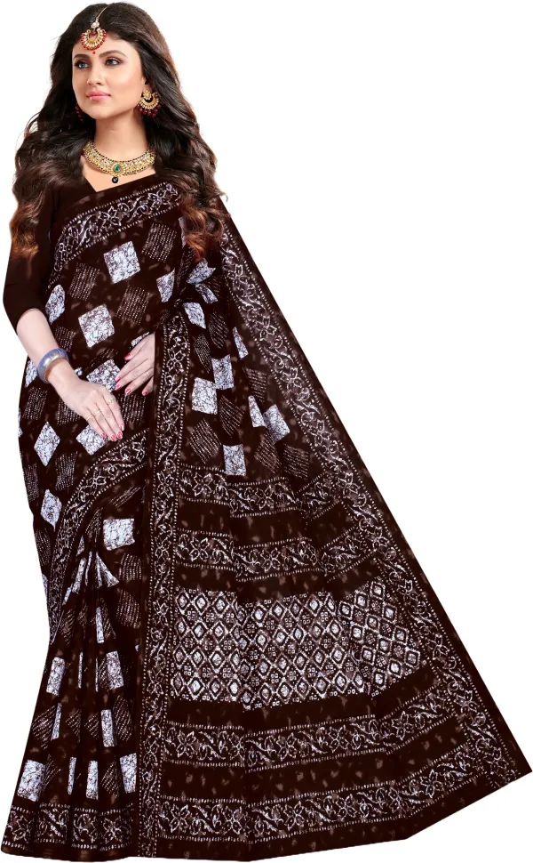Coffee_Brown_Pure_cotton_Sambalpuri_Printed_Saree_Push_Premium_For_Women