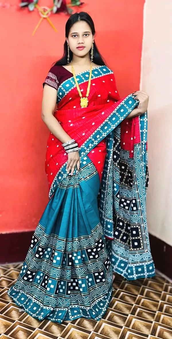 Red__Pure_Cotton_Sambalpuri_Printed_Saree_Push_Premium_For_Women