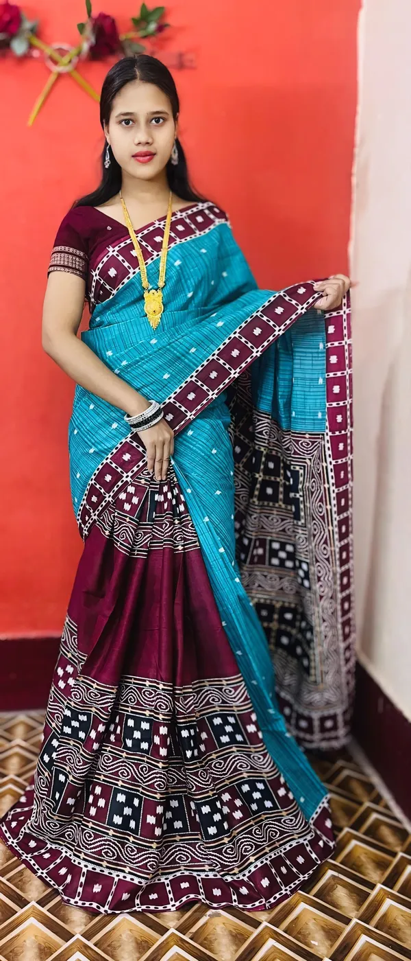 Turquoise_Pure_Cotton_Sambalpuri_Printed_Saree_Push_Premium_For_Women