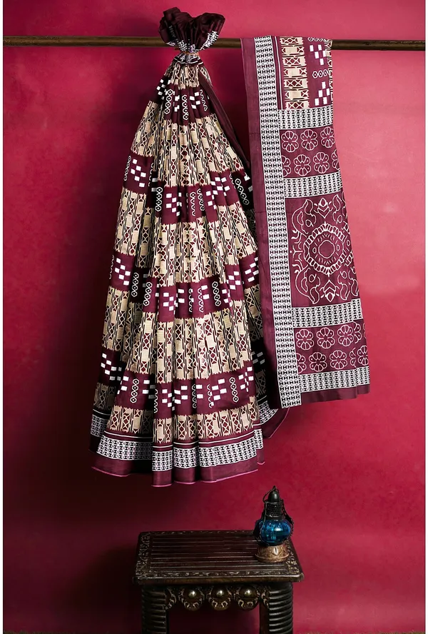 Maroon_Pure_cotton_Sambalpuri_Printed_Saree_Push_Premium_For_Women