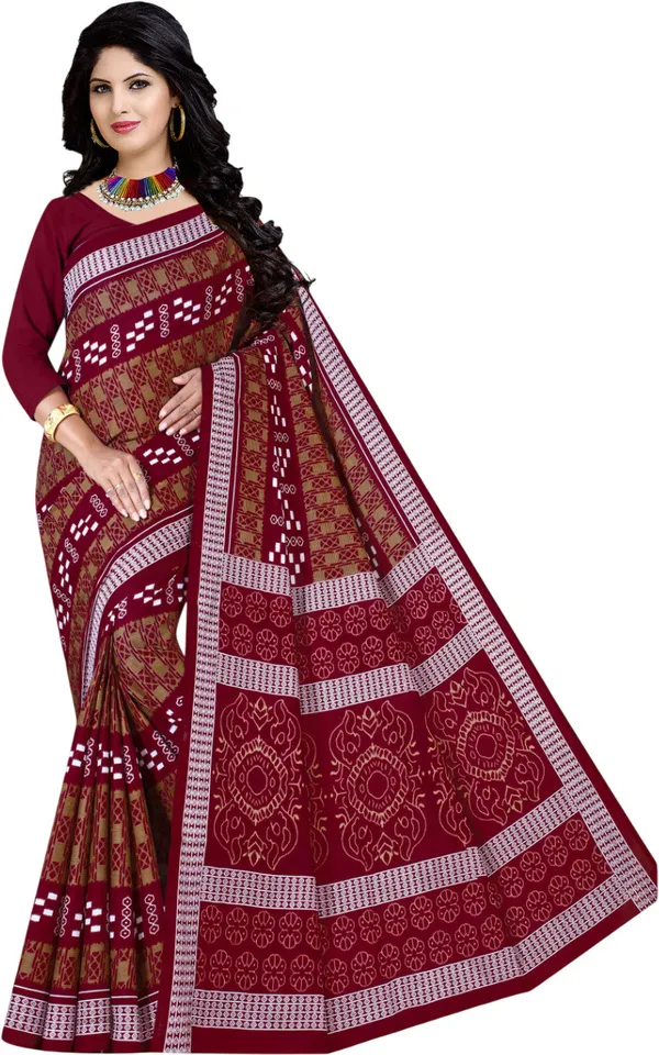 Maroon_Pure_cotton_Sambalpuri_Printed_Saree_Push_Premium_For_Women