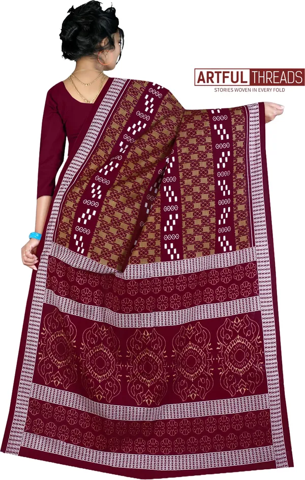 Maroon_Pure_cotton_Sambalpuri_Printed_Saree_Push_Premium_For_Women
