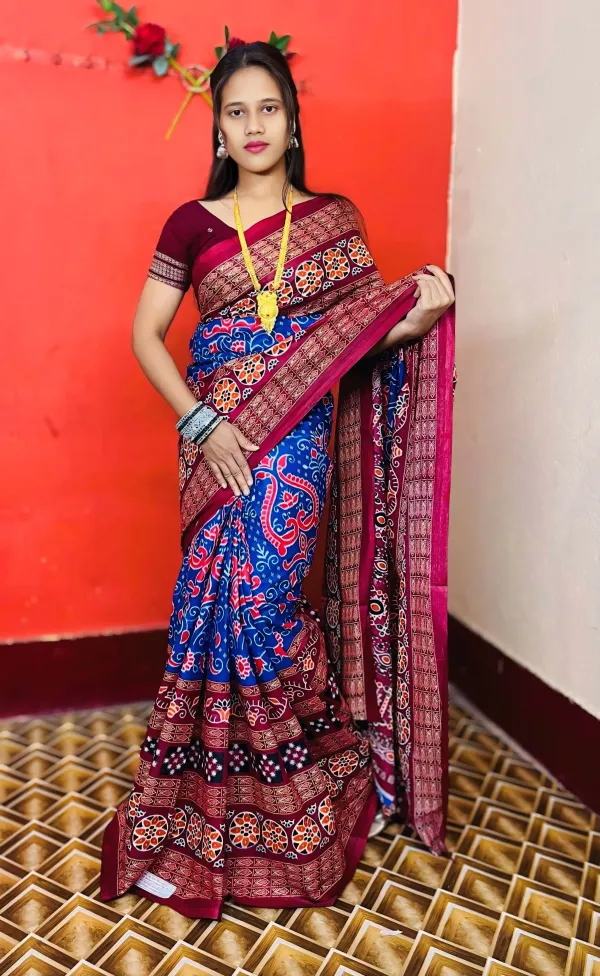 Blue__Pure_Cotton_Sambalpuri_Printed_Saree_Push_Premium_For_Women