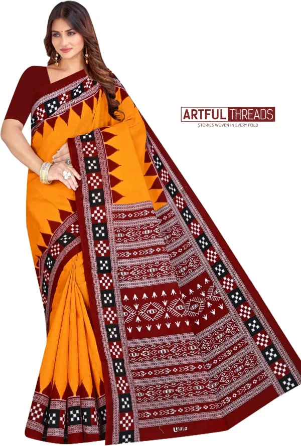 Orange_&_Red_Pure_cotton_Sambalpuri_Printed_Saree_Push_Premium_For_Women