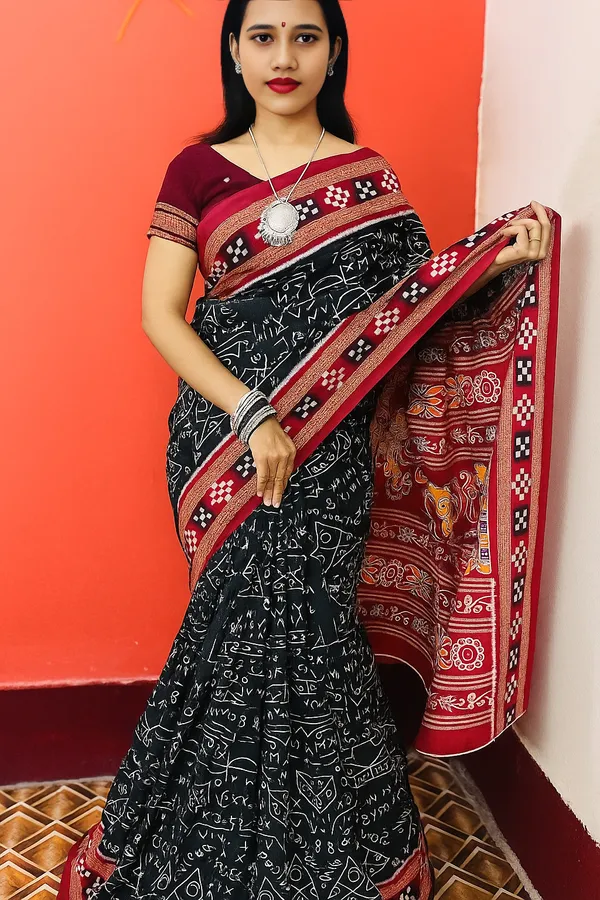 Black&Red&White_Pure_Cotton_Printed_Saree_For_Women