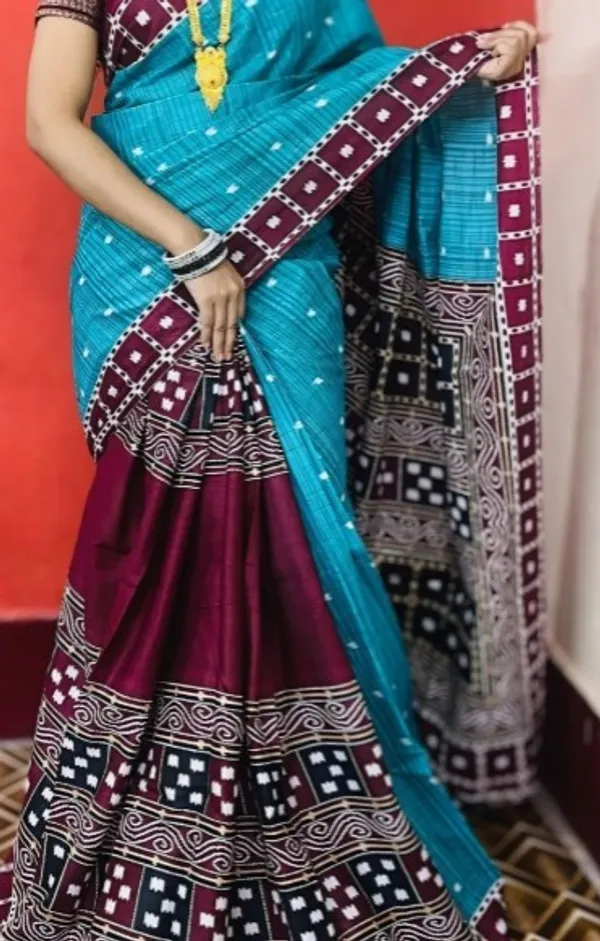 Turquoise_Pure_Cotton_Sambalpuri_Printed_Saree_Push_Premium_For_Women