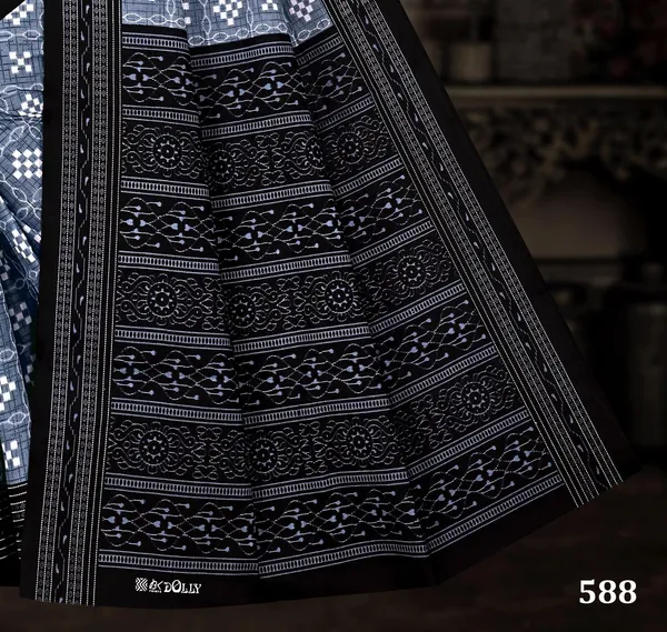 Grey_&_Black__Pure_Cotton_Sambalpuri_Printed_Saree_Push_Premium_For_Women