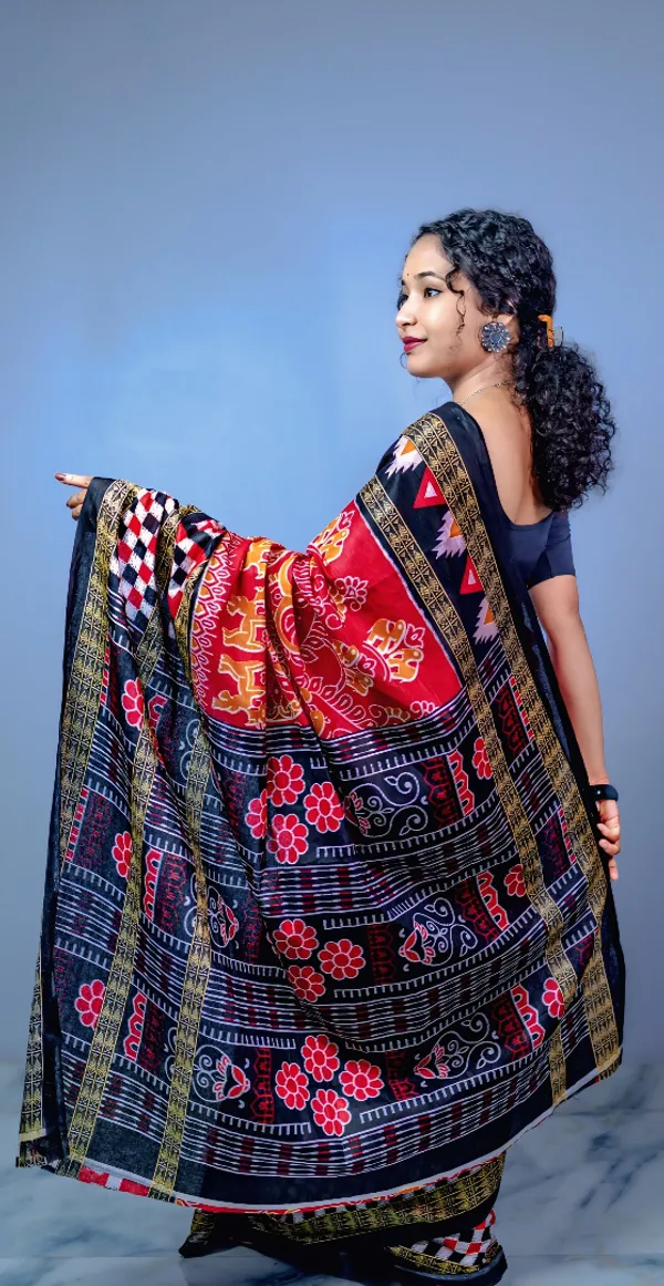 Blue_&_Red_Pure_cotton_Sambalpuri_Printed_Saree_Push_Premium_For_Women