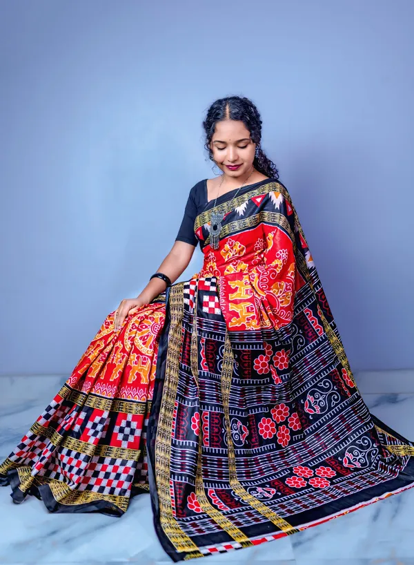 Blue_&_Red_Pure_cotton_Sambalpuri_Printed_Saree_Push_Premium_For_Women